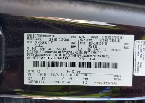 2018 Ford F-150 Xlt z USA, uszkodzony, nr VIN 1FTFW1EG2JFB48122